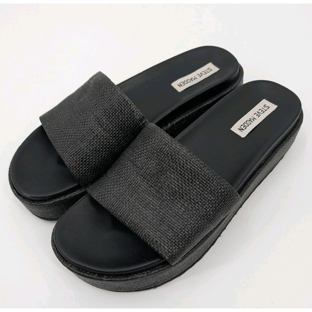 Steve Madden Kasper Slide Black Woven Platform Slip Ons Size 10 - Picture 2 of 9